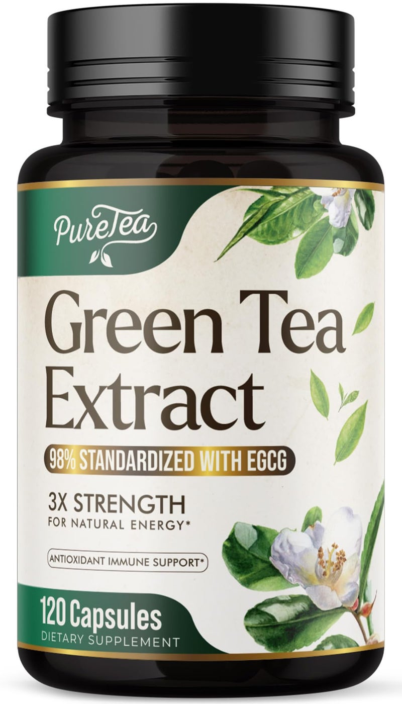 Green Tea Extract Capsules 1000mg 98 Polyphenols 45 EGCG for Heart Support with Antioxidants 3X Absorption Green Tea Pills Supplement for Natural Energy Gentle Caffeine 120 Capsules