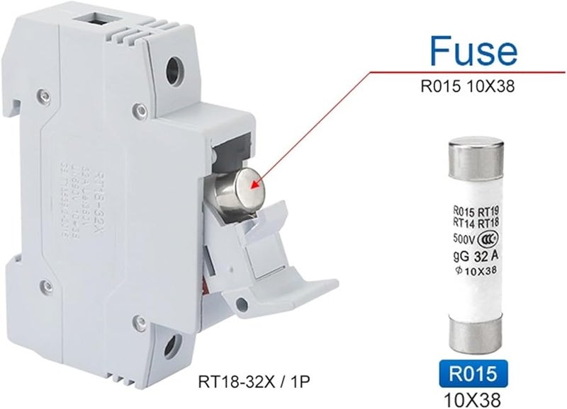 1P 5A Ceramic Fuse Holder Rail Mounting Bottom Adapter 500V RO15 10x38mm - Image 5