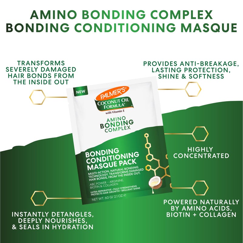 Palmer's Amino Bonding Complex Hair Mask, Intense Conditioning Masque Pack with Coconut Oil & Vitamin E, Heat Protectant, Anti Frizz, Adds Shine, Protects Hair Growth, All Hair Types, 2.1 oz packette - Image 2