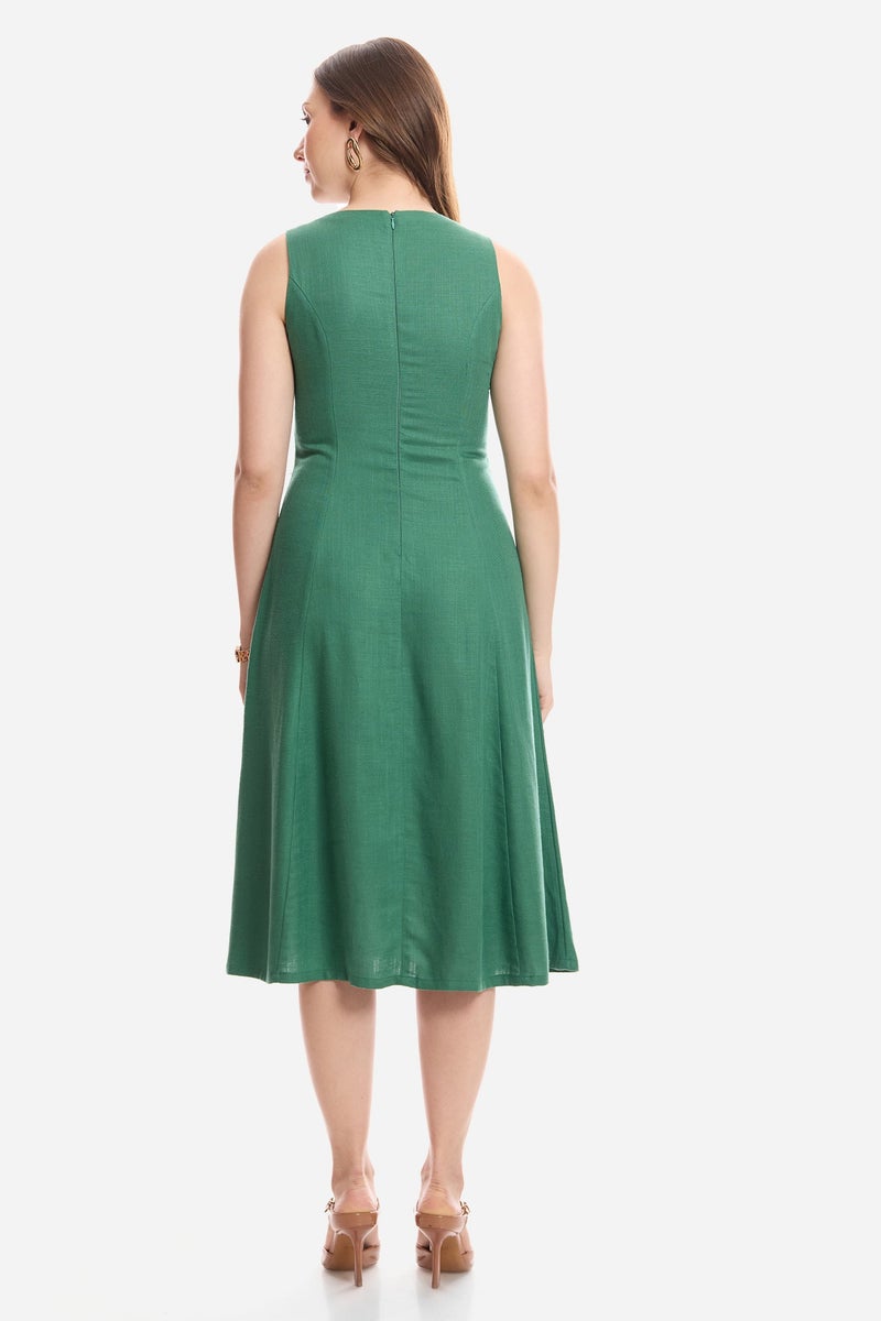 Virgio Solid Linen A-Line Dress With Flared Hem for Women - Image 5