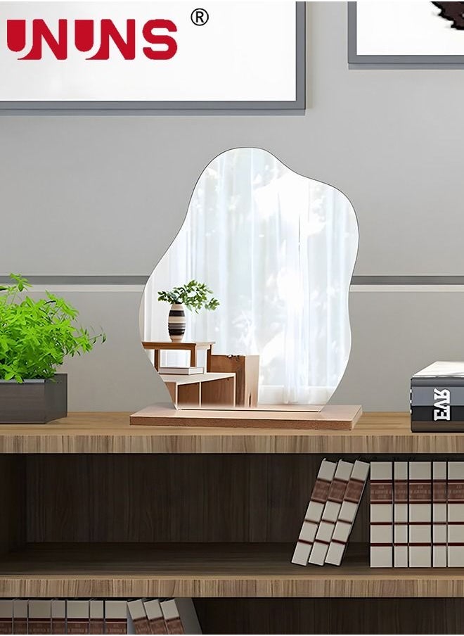 UNUNS Makeup Acrylic Mirror With Stand,Cloud-Shaped Table Mirror With Detachable Wooden Stand,Irregular Shape Mirror Frameless Tabletop For Bedroom,Living Room Decor  - Image 4