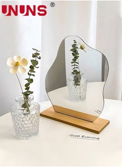 UNUNS Makeup Acrylic Mirror With Stand,Cloud-Shaped Table Mirror With Detachable Wooden Stand,Irregular Shape Mirror Frameless Tabletop For Bedroom,Living Room Decor  - Image 1