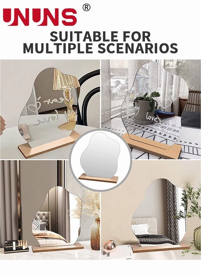 Makeup Acrylic Mirror With Stand,Cloud-Shaped Table Mirror With Detachable Wooden Stand,Irregular Shape Mirror Frameless Tabletop For Bedroom,Living Room Decor