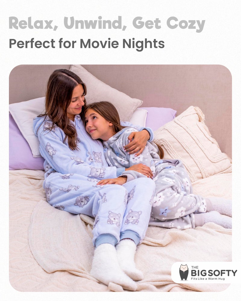 The Big Softy Adult Onesie Pajamas for Women, Cute Onesie for Women, Onesies for Teens, Fleece Teen PJs (Grey Clouds, Adult - Small) - Image 4