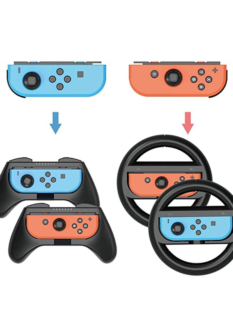 Grip Kit Grip Compatible with Nintendo Switch Controller Racing Switch Steering Wheel - 4 Pack, Comfort Handle for Kids Family Fun Special for Mario Kart 8 Deluxe (Black)  - Image 4