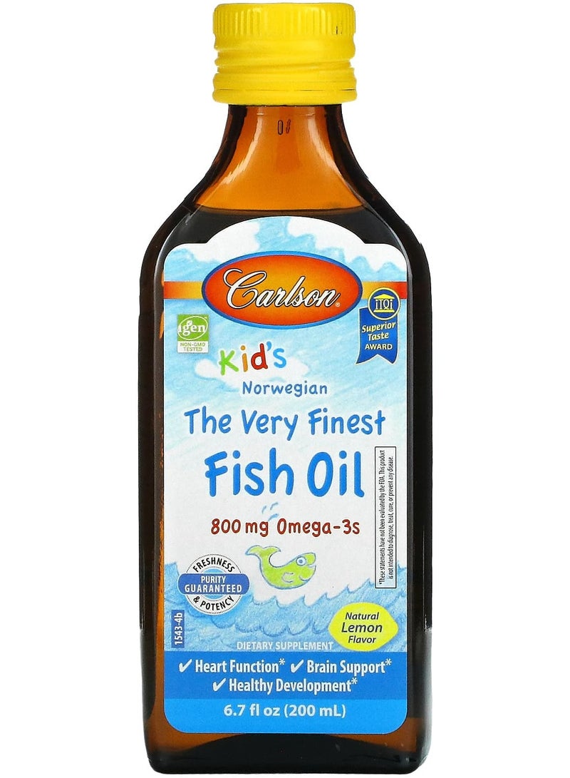 زيت السمك النرويجي للأطفال، أجود أنواع زيت السمك، بنكهة الليمون الطبيعي، 800 ملجم، 6.7 أونصة سائلة (200 مل)
