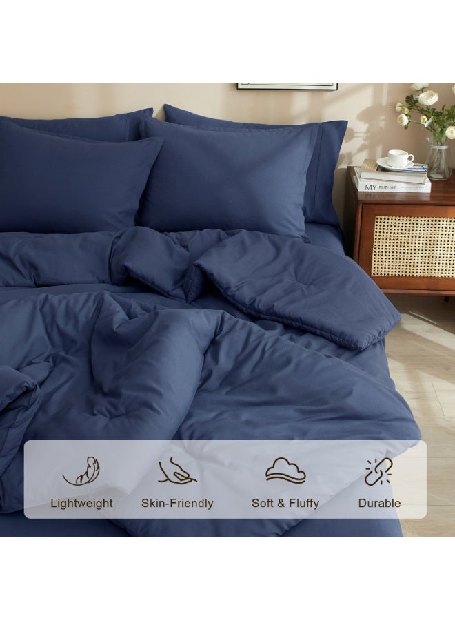 PHF 7 Pieces Queen Comforter Set, Lightweight Bed in A Bag - Includes Comforter (230 cm x 230 cm), Flat Sheet (230 cm x 305 cm) and Fitted Sheet (150 cm x 205 cm) with 40cm Deep Pocket, 4 Pillowcases (2pc 50 cm x 66 cm + 2pc 50 cm x 75cm), Navy Blue - Image 3