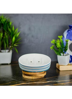 KAOLINITE Kaolinite Ceramic Bathroom Accessories Set for Utility and Bathroom Decor Liquid Soap Dispenser soap Tray Toothbrus Holder Glossy Sky Blue and White GOA_7  - Image 5
