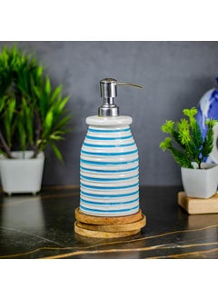 KAOLINITE Kaolinite Ceramic Bathroom Accessories Set for Utility and Bathroom Decor Liquid Soap Dispenser soap Tray Toothbrus Holder Glossy Sky Blue and White GOA_7  - Image 3