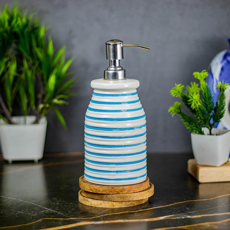 KAOLINITE Kaolinite Ceramic Bathroom Accessories Set for Utility and Bathroom Decor Liquid Soap Dispenser soap Tray Toothbrus Holder Glossy Sky Blue and White GOA_7  - Image 3