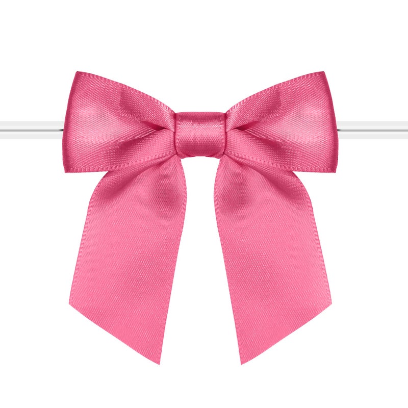 Rainbow Pana 60 Pack Twist Tie Bows for Treat Bags 3 Hot Pink Satin Ribbon Bows for Package Craft Gift Wrapping Decoration