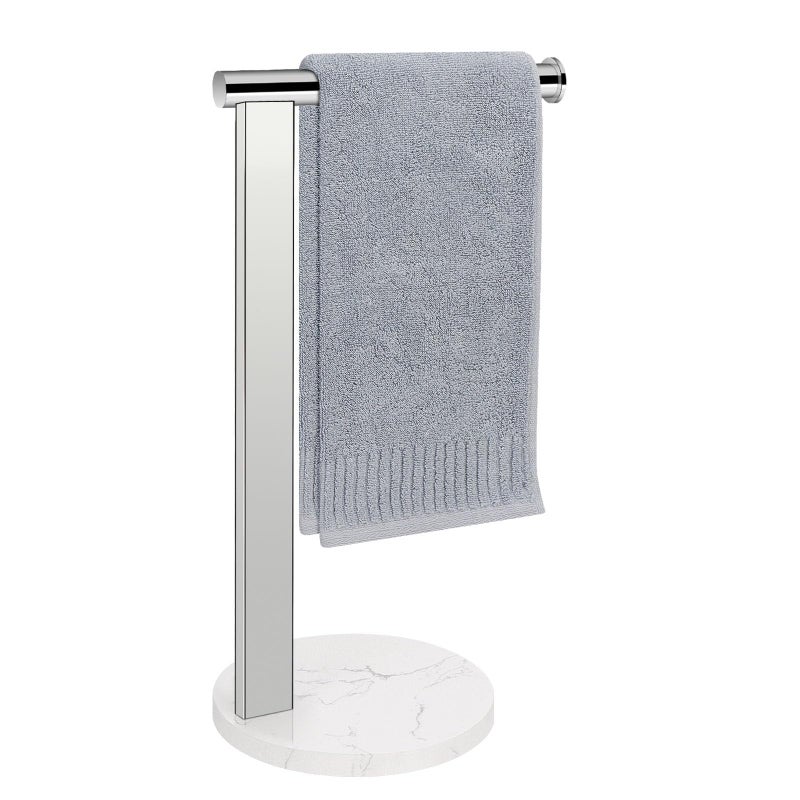 Siyzda Hand Towel Holder Stand for Bathroom L Shaped Standing Hand Towel Rack Towel Bar Kitchen Vanity Countertop Organizer SUS304 Stainless Steel Material Marble Base Chrome