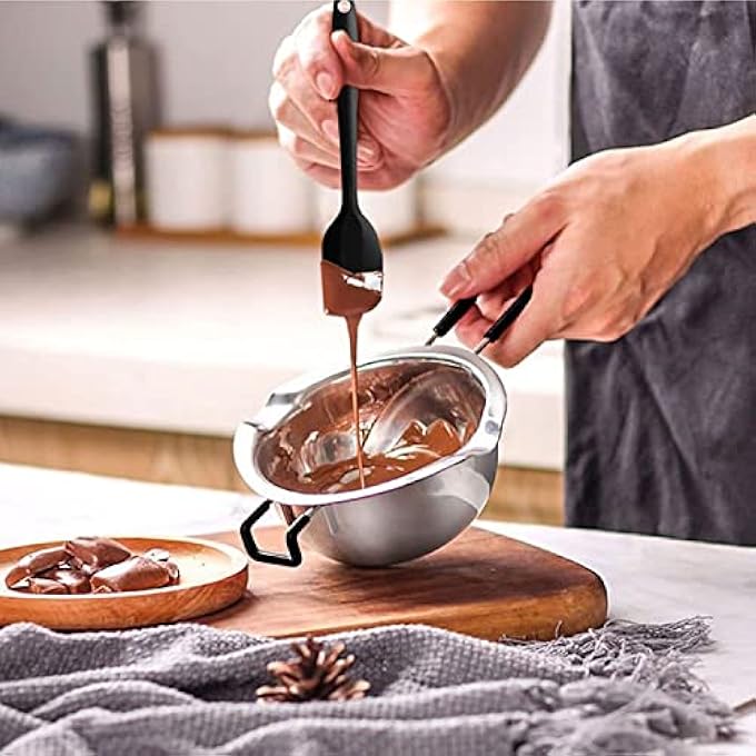 rayihni Double Boiler Pot Set 2 Packs Stainless Steel Melting Pot With Silicone Spatula For Melting Chocolate Soap Wax Candle Making 600Ml And 1600Ml - Image 3