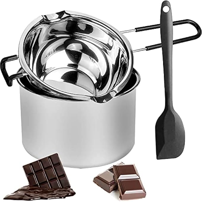 rayihni Double Boiler Pot Set 2 Packs Stainless Steel Melting Pot With Silicone Spatula For Melting Chocolate Soap Wax Candle Making 600Ml And 1600Ml - Image 2