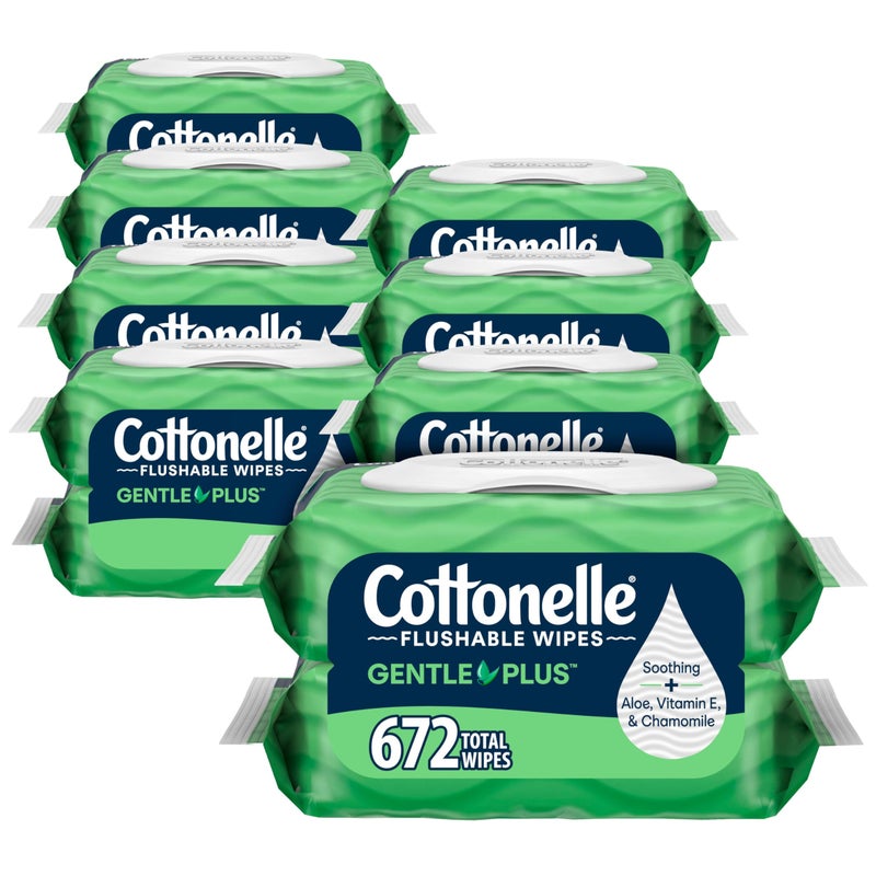 Cottonelle GentlePlus Flushable Wet Wipes with Aloe & Vitamin E, 16 Flip-Top Packs, 42 Wipes Per Pack (672 Total Wipes), Packaging May Vary - Image 1