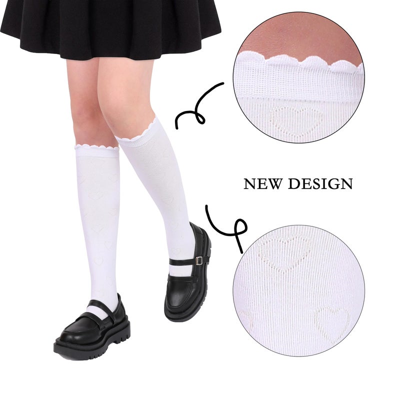 ENBAOHUI 3 Packs Kids Girl Knee High Socks Knit School Uniform Seamless Toe Dress Socks 6-9T White Flower M - Image 2