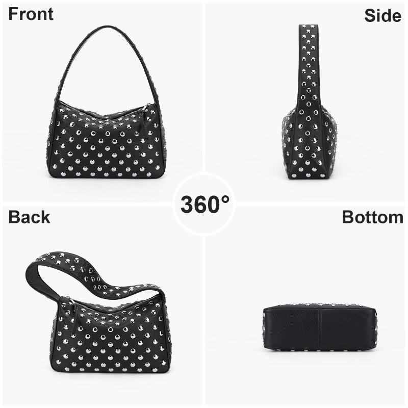 YFGBCX Studded Purses Black Shoulder Bag Y2K Purse for Women Handbag Soft Leather Fall Purse - Image 4