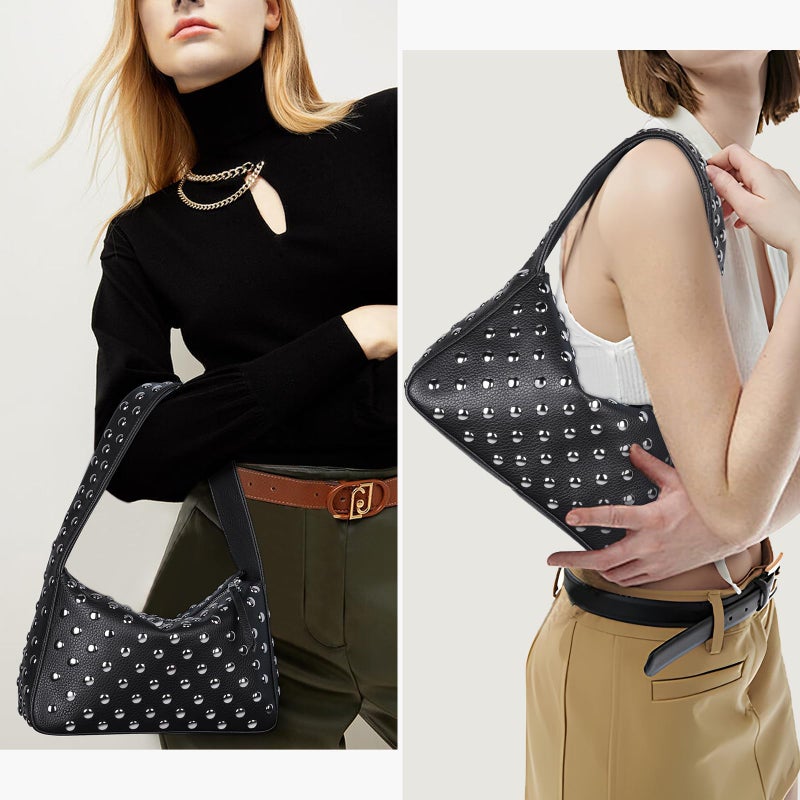 YFGBCX Studded Purses Black Shoulder Bag Y2K Purse for Women Handbag Soft Leather Fall Purse - Image 2