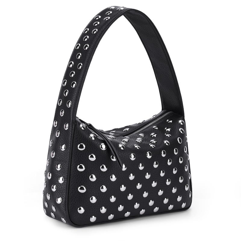 YFGBCX Studded Purses Black Shoulder Bag Y2K Purse for Women Handbag Soft Leather Fall Purse - Image 1