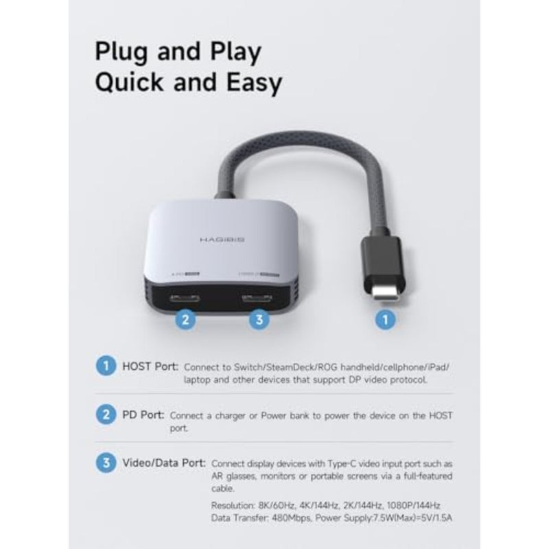 محول نظارات AR، 4K@60 هرتز USB C إلى النظارات ومحول الشحن، محول طاقة وتشغيل PD 100 واط لـ XREAL، Viture، Rokid، Steam Deck، ROG Ally، Switch 1 2، iPhone 17 16 15 Pro Max - Image 2