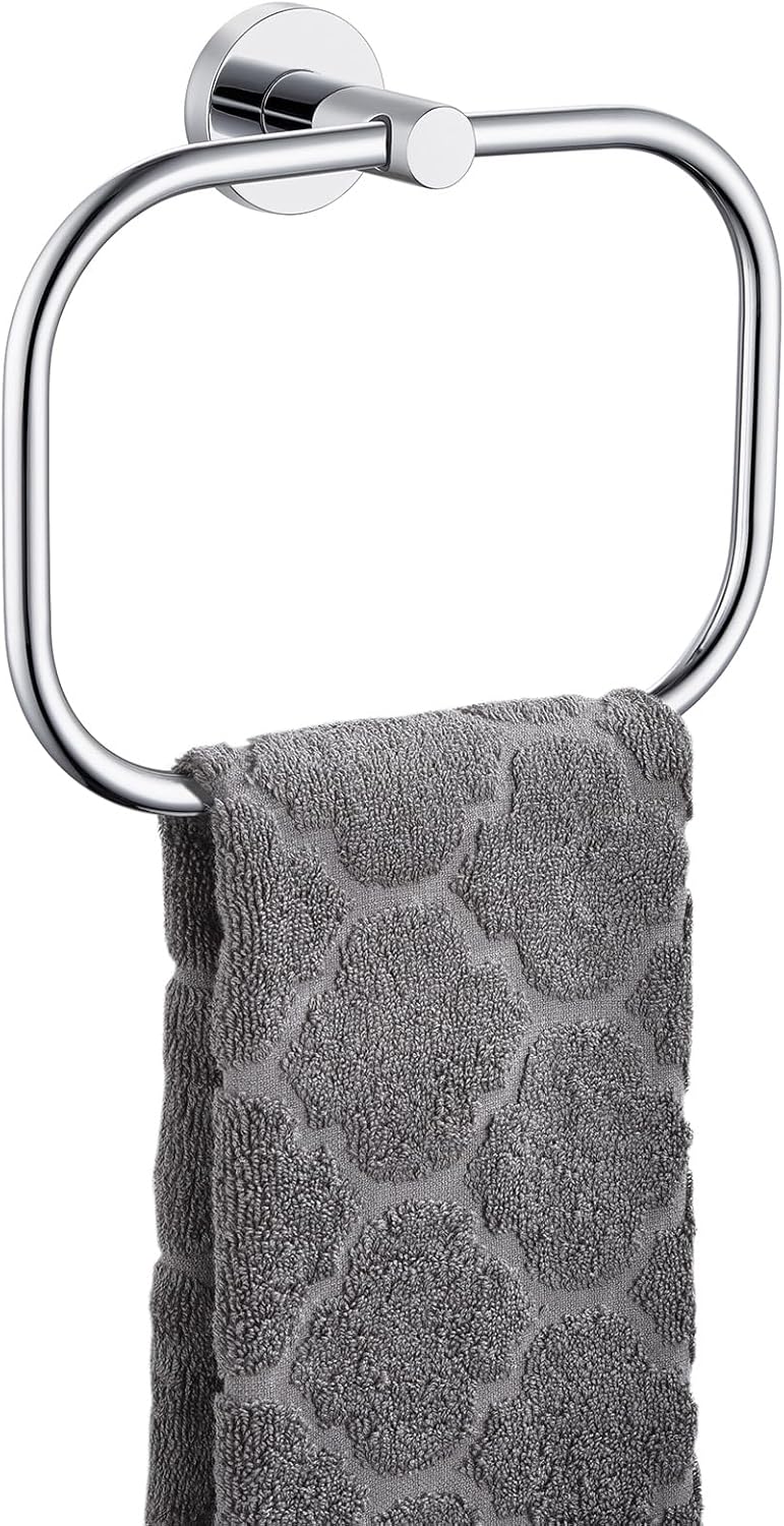 Angle Simple Swivel Towel Ring Chrome, Stainless Steel Hand Towel Rack for Bathroom Wall, Square Holder for Washcloth - Image 1
