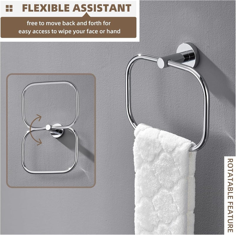 Angle Simple Swivel Towel Ring Chrome, Stainless Steel Hand Towel Rack for Bathroom Wall, Square Holder for Washcloth - Image 5