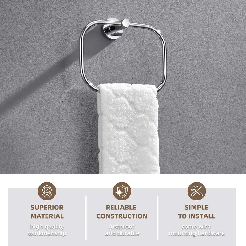 Angle Simple Swivel Towel Ring Chrome, Stainless Steel Hand Towel Rack for Bathroom Wall, Square Holder for Washcloth - Image 3