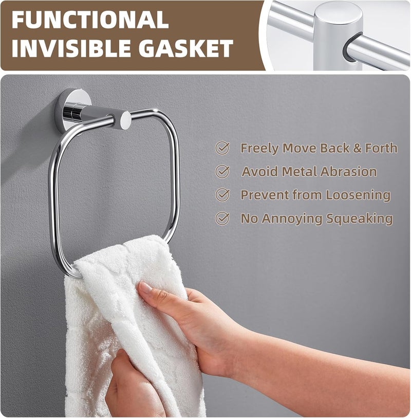 Angle Simple Swivel Towel Ring Chrome, Stainless Steel Hand Towel Rack for Bathroom Wall, Square Holder for Washcloth - Image 4