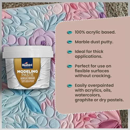 Bluebird Professional Thick Modeling Paste 5.3 Oz / 150GM - High Density, Acrylic Medium - for Texture and Thickness, Dimension Additive (White, 5,3 Oz / 150GM) - Image 2