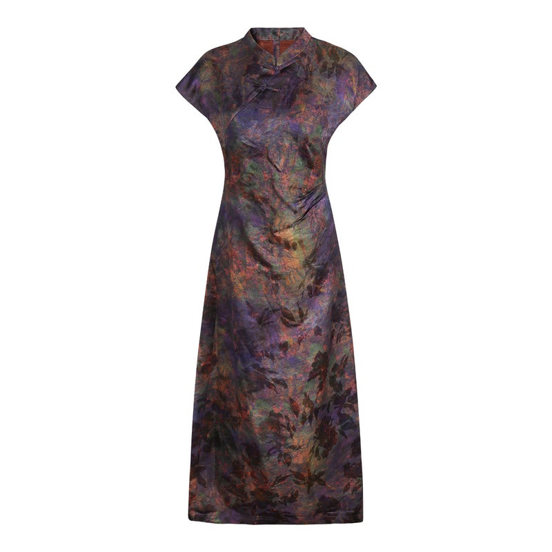 Chinese-style Linen-effect Qipao Dress - Image 1