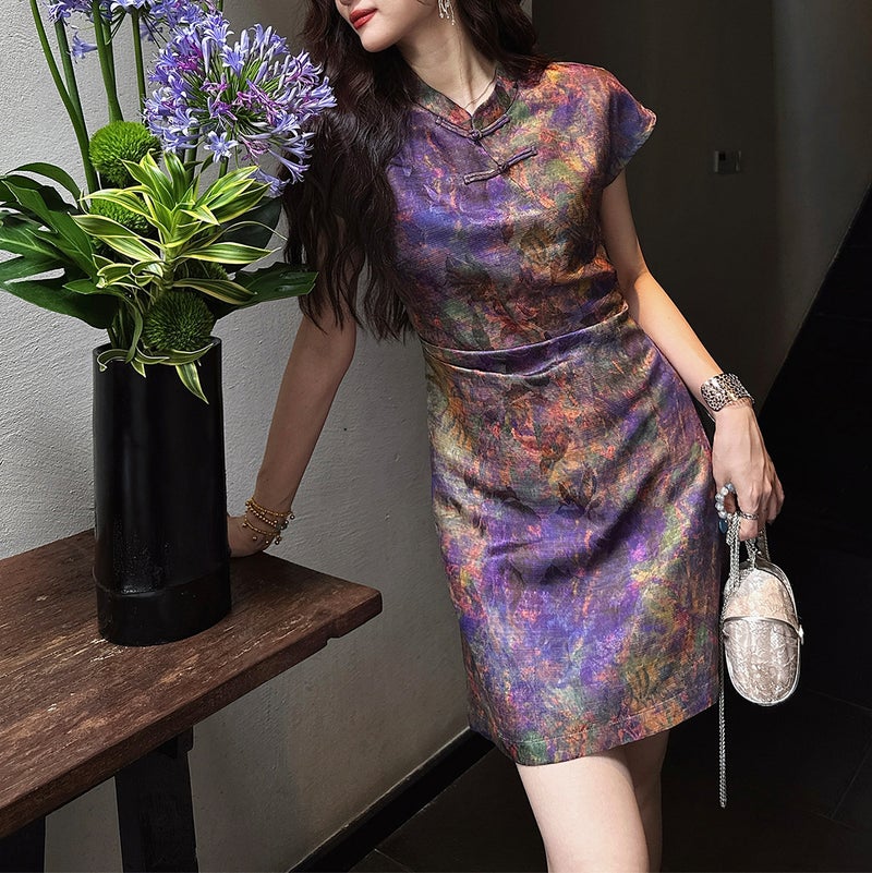 Chinese-style Linen-effect Qipao Dress - Image 2