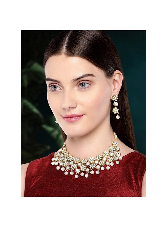 بيورا قلادة بيورا من لؤلؤ الكوندان المطلي بالذهب عيار 18 قيراطًا مع قرط مانج تيكا مجموعة مجوهرات تقليدية للنساء والفتيات - Image 3