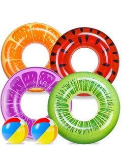 FindUWill Inflatable Pool Floats Swim Tubes Rings(4 Pack) Big Beach Swimming Toys With 2Pcs Beach Balls For Kids Adults Raft Floaties Toddlers  - Image 1