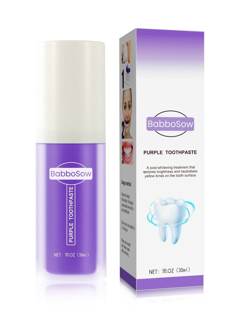 Babbosow V34 Purple Teeth Whitening Color Corrector removes yellow stains and restores natural whiteness through pigment correction technology 30ml - Image 1