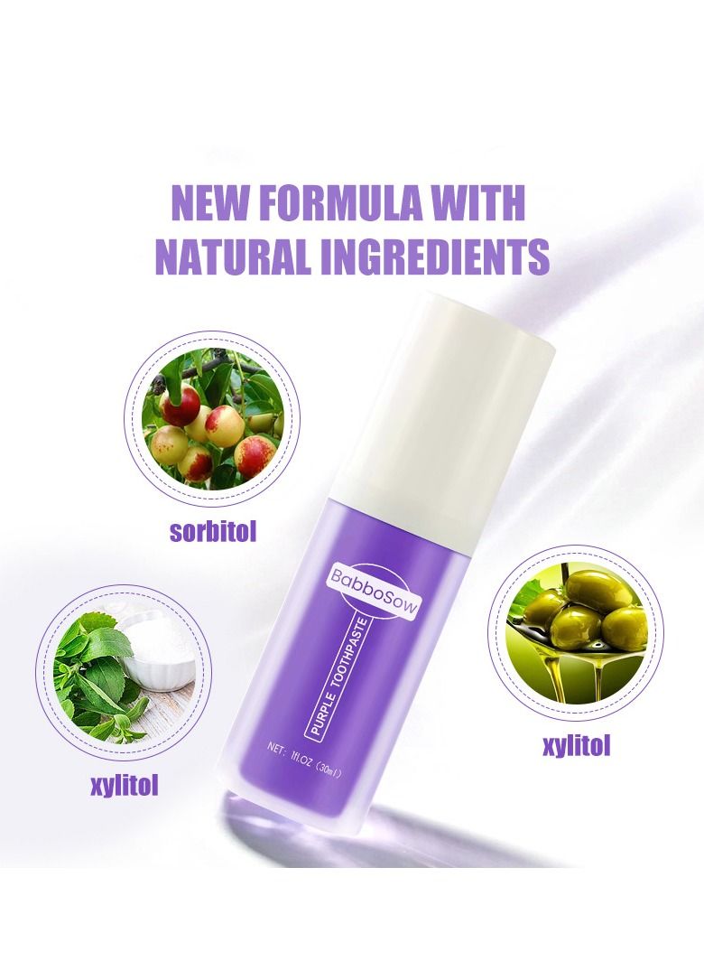 Babbosow V34 Purple Teeth Whitening Color Corrector removes yellow stains and restores natural whiteness through pigment correction technology 30ml - Image 3
