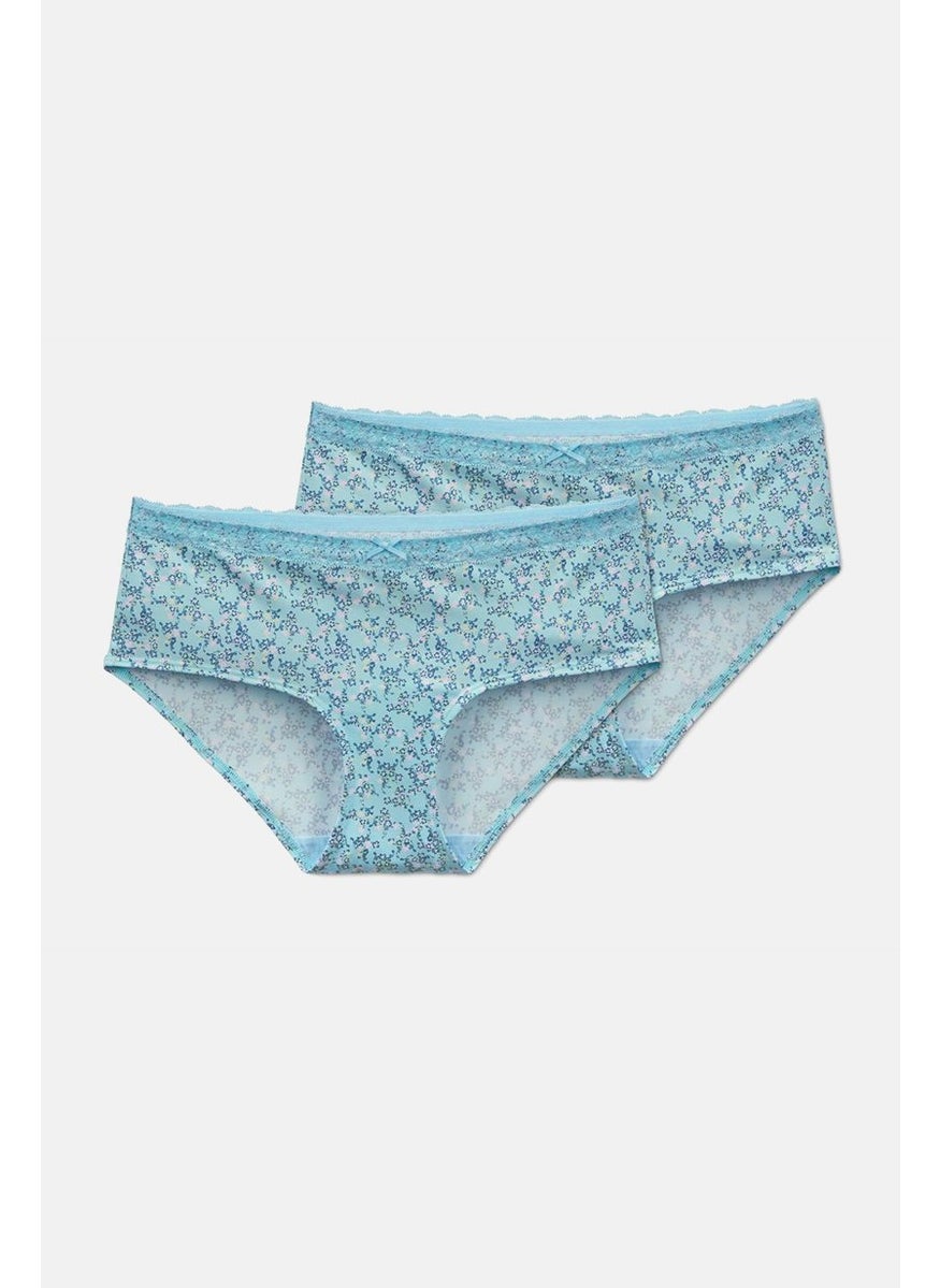 Tchibo Women 2 Pcs Printed Shorty Panties, Turquoise  - Image 4