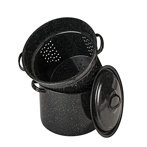 Granite Ware 7.5 Qt 3 Piece Multiuse Pasta Pot Set, Strainer Pot with lid. (Speckled Black) Seafood, Soups, Sauce, Large Capacity. Easy to Clean. Dishwasher Safe. - Image 1