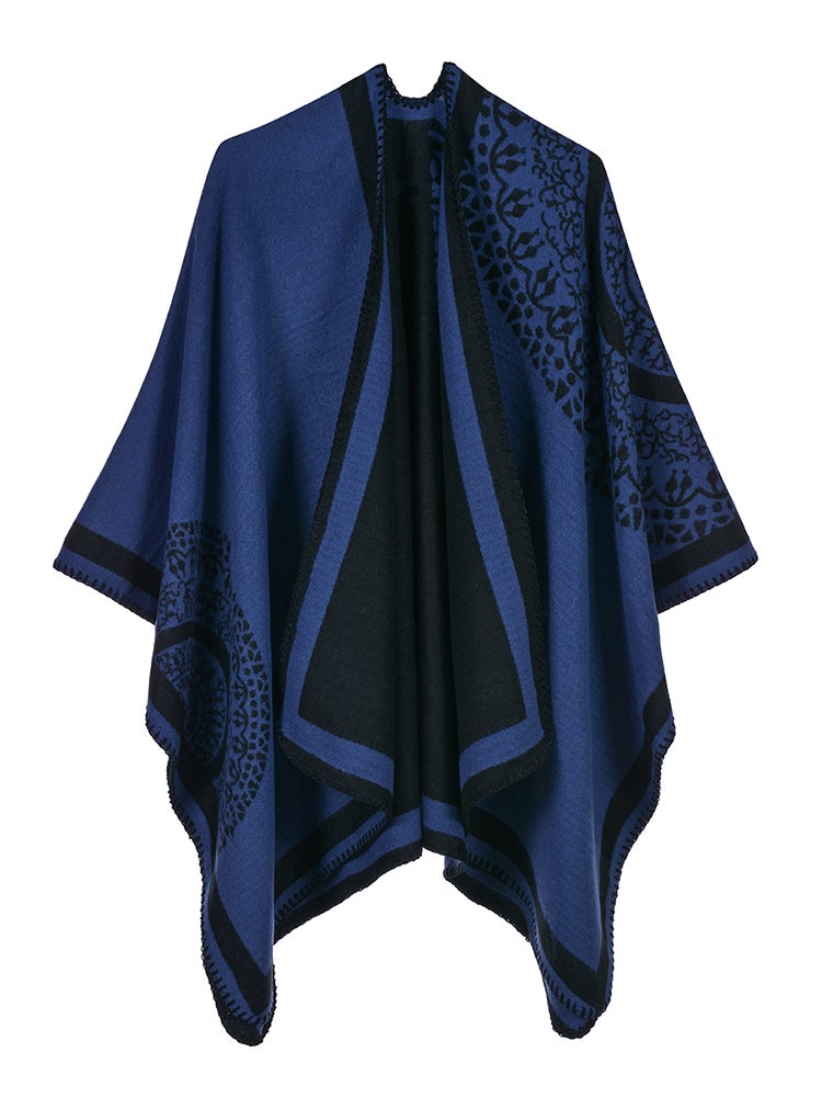 Ethnic Women Shawl Poncho Faux Cashmere Colorblock Tribal Jacquard Waterful Drape Long Oversized Warm Knitted Cape - Image 5