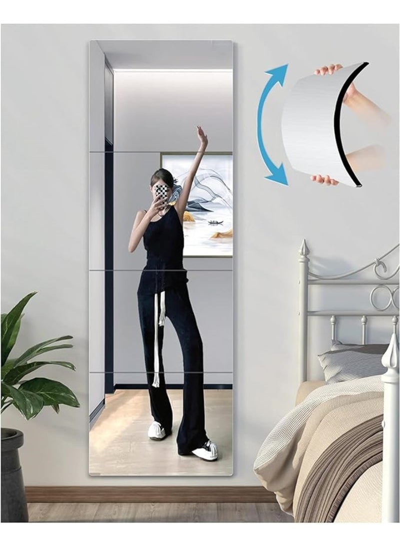 4Pcs بلاط مرآة جدارية بطول كامل من الزجاج، مرآة بطول كامل لعرض الجسم بالكامل، مرايا لاصقة عالية الدقة، مرآة بدون إطار معلقة على الجدار للمنزل والمكتب وغرفة النوم والحمام والباب والصالة الرياضية (4Pcs, 30*30cm) - Image 5