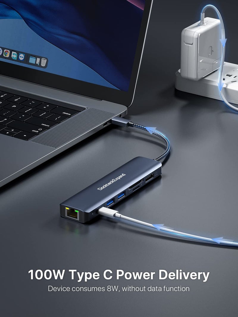 DockteckExpand USB C Hub Multiport Adapter, DockteckExpand 7-in-1 Type C Hub with 4K 60Hz HDMI,1Gbps Ethernet,100W PD,2 USB 3.0 Ports,SD/TF Card Slots for MacBook Pro, MacBook Air, iPad Pro, Surface, Steam Deck - Image 5