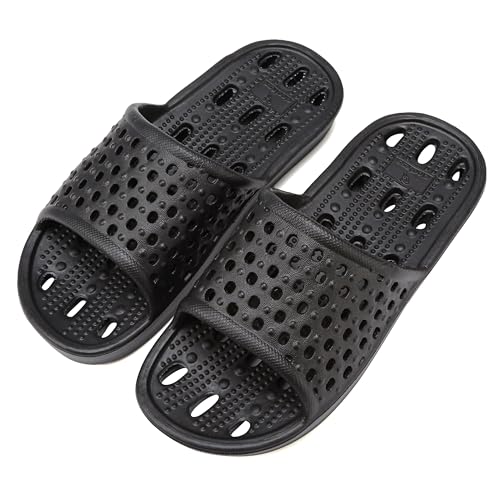 clootess Shower Shoes Slide for Men and Women Holes Bath Slipper Bathroom Sandal Pool Gym College Dorm Non-Slip Black 40.41 - Image 1