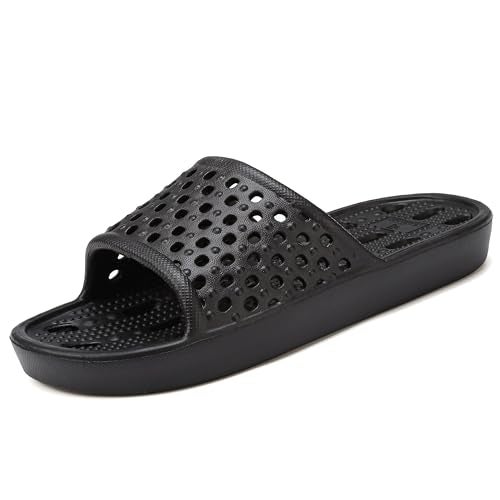 clootess Shower Shoes Slide for Men and Women Holes Bath Slipper Bathroom Sandal Pool Gym College Dorm Non-Slip Black 40.41 - Image 2