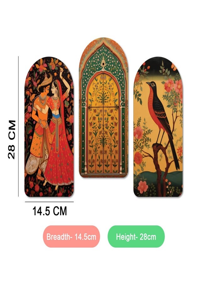 Kaameri Bazaar Traditional Rajasthani Couple Pichwai Wood Print Wall Art Set of 3 Décor Item for Home, Living Room, Bedroom - Image 3