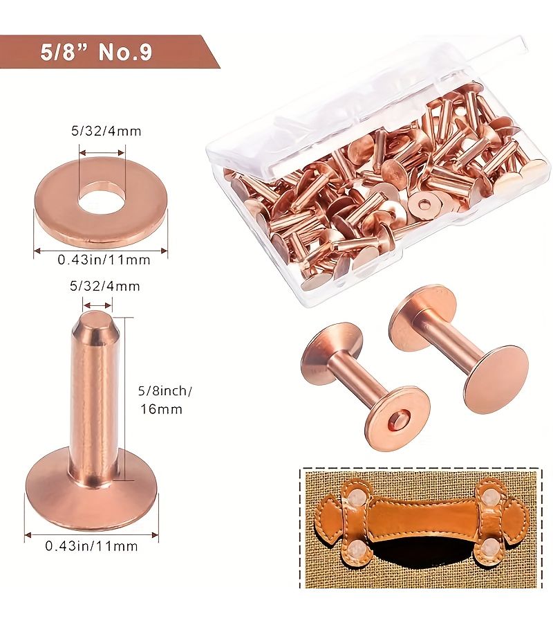 50 Sets Copper Rivets Washers Set for Leather Belt Wallet DIY Craft Supplies - Image 3