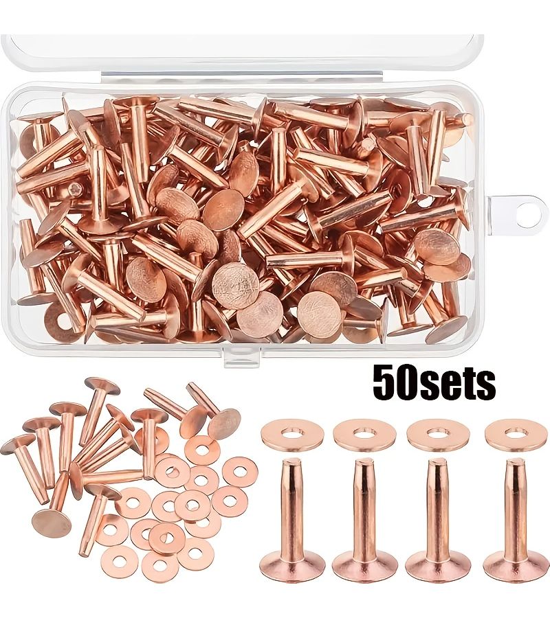 50 Sets Copper Rivets Washers Set for Leather Belt Wallet DIY Craft Supplies - Image 1