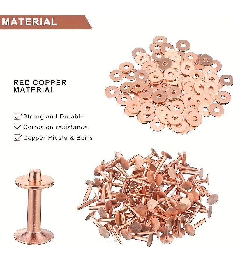 50 Sets Copper Rivets Washers Set for Leather Belt Wallet DIY Craft Supplies - Image 2
