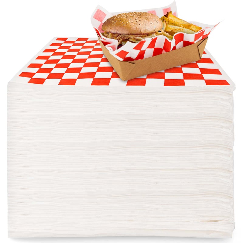 Stock Your Home Deli Paper Sheets 500 Count 12Inch Red Checkered Square Sandwich Wrapping Paper Grease Resistant Perfect for Concession Stand Carnival Party Fast Food Cheese Basket Liner and Food Packaging