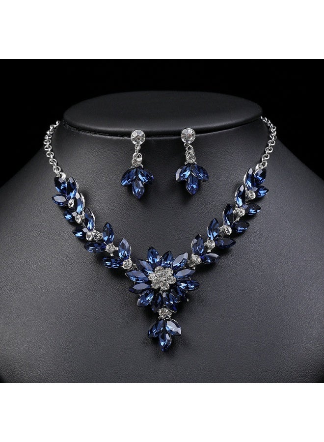 NIBEMINENT 2022 Summer Trendy Retro Crystal Color Block Necklace and Earring Set