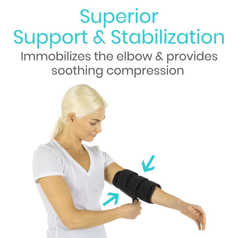 VIVE Elbow Splint Brace for Tendonitis, Cubital Tunnel, Sleep Support, Tennis Elbow - 2 Removeable Splints that Stabilize Joint for Pain Relief - Arm Compression Sleeve Immobilizer for Men and Women - Image 5