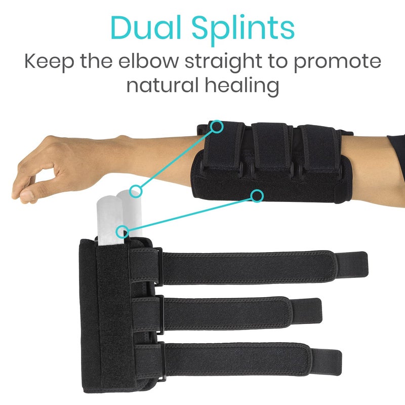 VIVE Elbow Splint Brace for Tendonitis, Cubital Tunnel, Sleep Support, Tennis Elbow - 2 Removeable Splints that Stabilize Joint for Pain Relief - Arm Compression Sleeve Immobilizer for Men and Women - Image 3